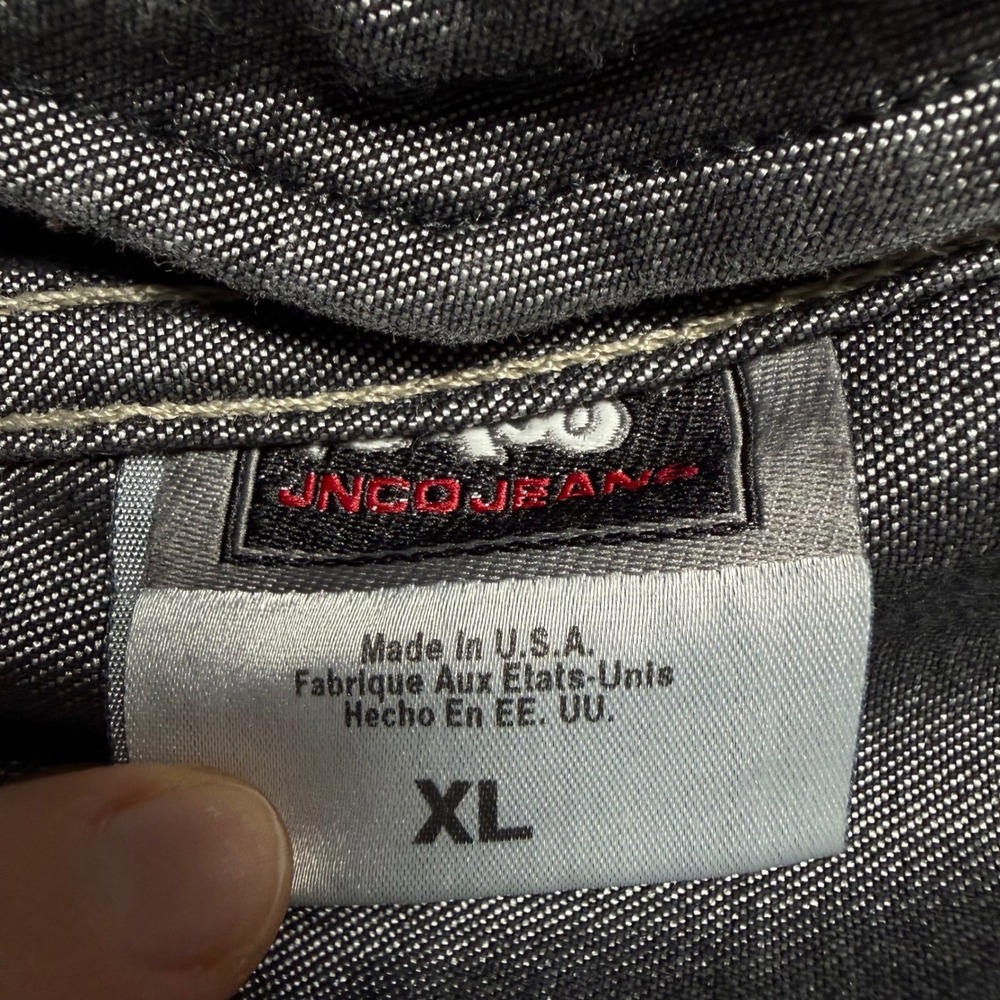 JNCO Jeans Vintage Denim Trucker Jacket Mens XL Black Contrast Stitch USA Made - Picture 4 of 9